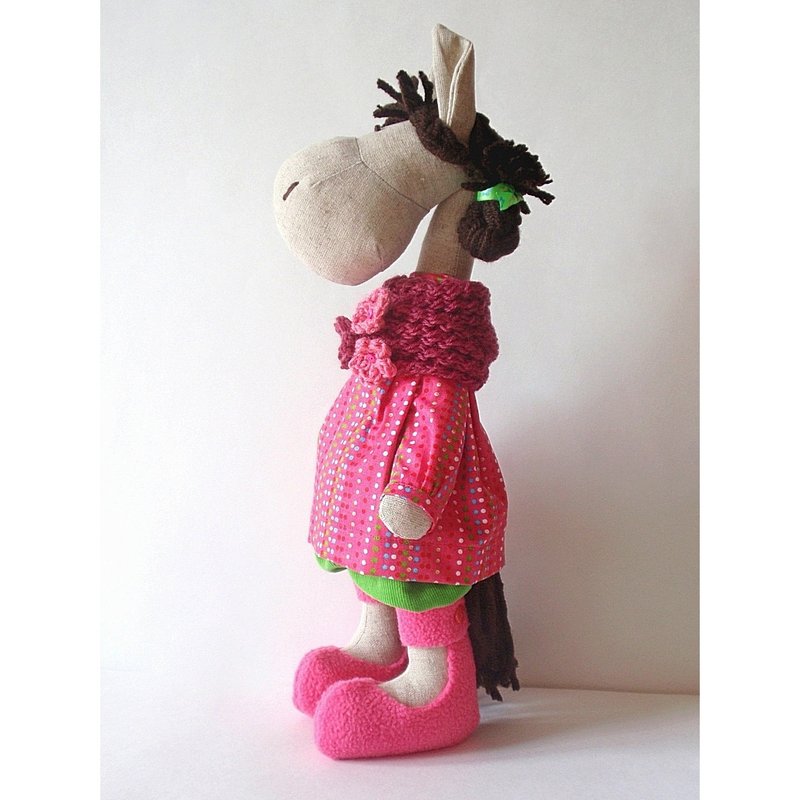 Stuffed horse toy, Horse trainer gift, Horse doll, Equestrian gift - 寶寶/兒童玩具/玩偶 - 亞麻 紅色