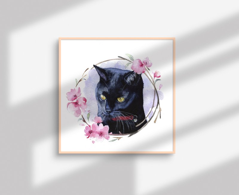 Custom Watercolor Cat Portrait 8x10 - 似顏繪/客製畫 - 紙 黑色