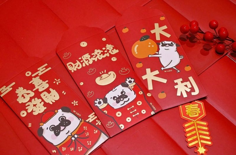 【利是封】新年 x 手繪巴哥 x 紅包(6入) - 紅包袋/春聯 - 紙