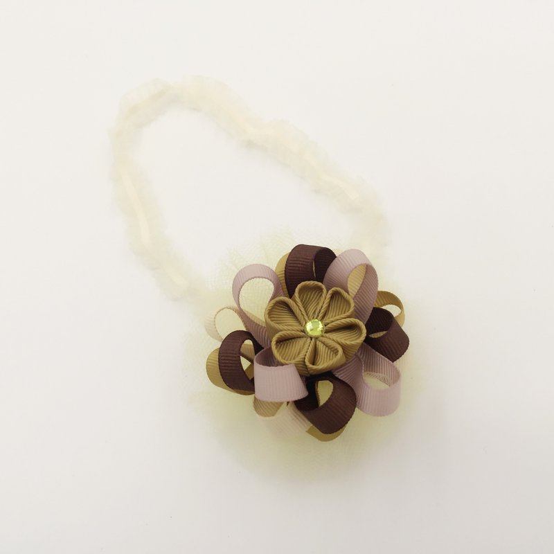 Brown metal wind flower ribbon yarn ball. Snow yarn hair band dual models