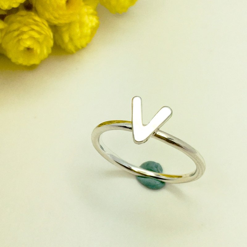 Custom / 20 kinds of A-Z shape / English V letter sterling silver ring