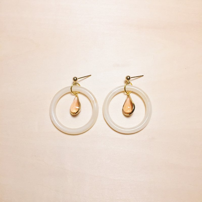Vintage beige circle pink orange gold edge drop earrings
