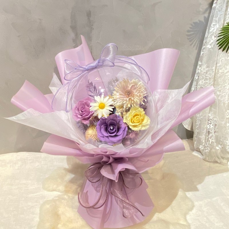 永生花束-紫黃色系 七夕 情人節 畢業 波波球 可客製 - 乾燥花/永生花 - 植物.花 紫色