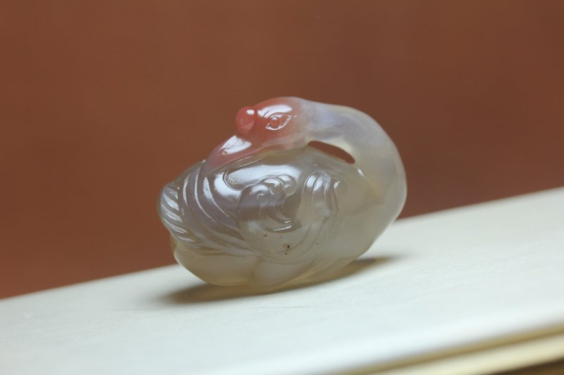 【天鵝】【鴻運當頭】天然非紅瑪瑙 掛件 項鏈 俏色巧雕吊墜 - 項鍊 - 玉石 白色