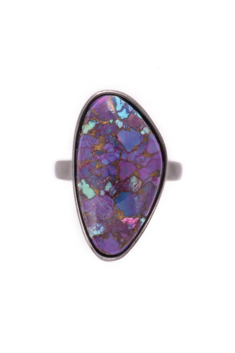S925 Silver Plated Black With Mohave Turquoise Open End Ring 02