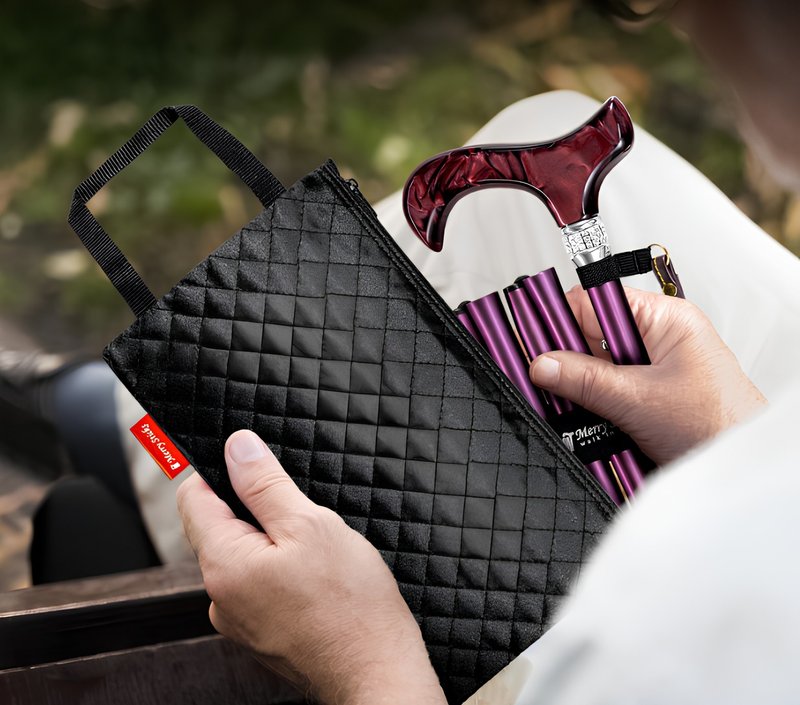 折疊手杖專用 絎縫夾棉手提袋(小) - 手提包/手提袋 - 棉.麻 黑色