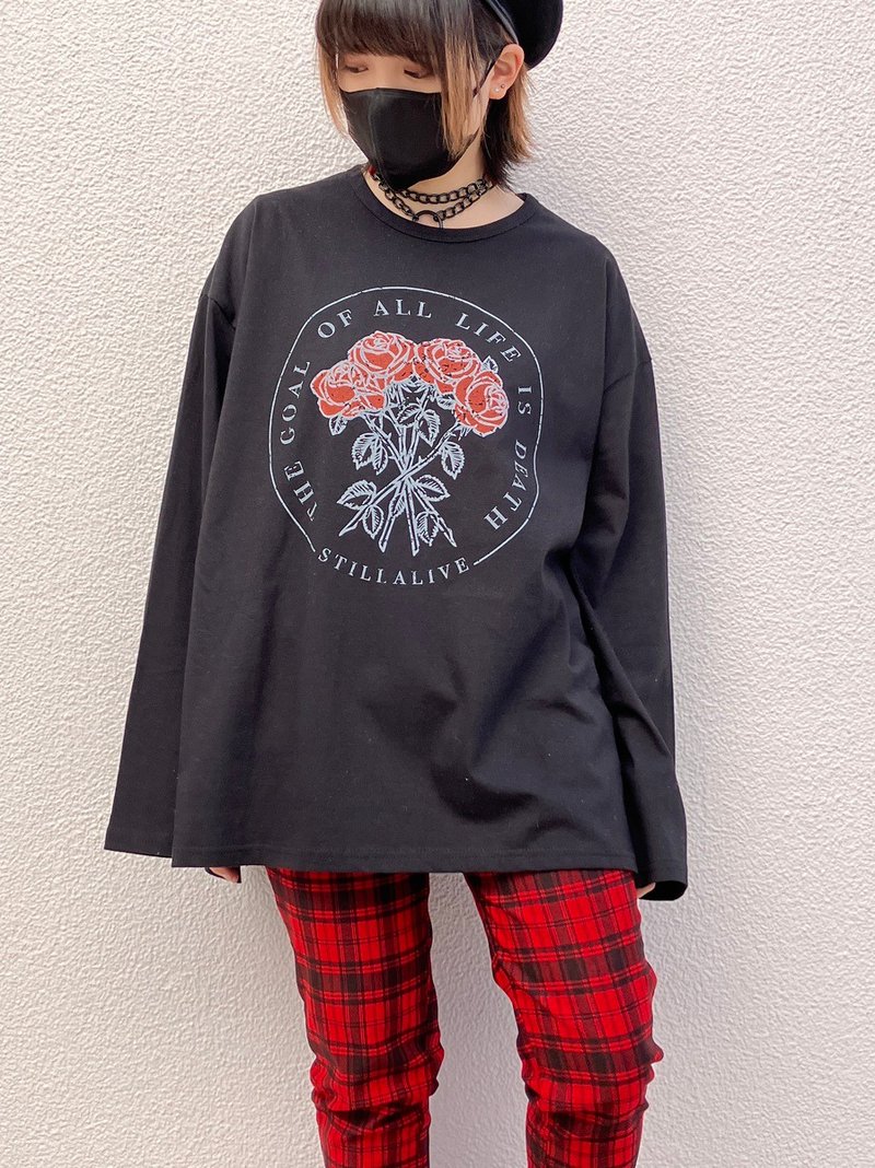 ローズロンT/ブラック/Fサイズ/hellcatpunks/hcp-t-0196 - 女 T 恤 - 棉.麻 黑色