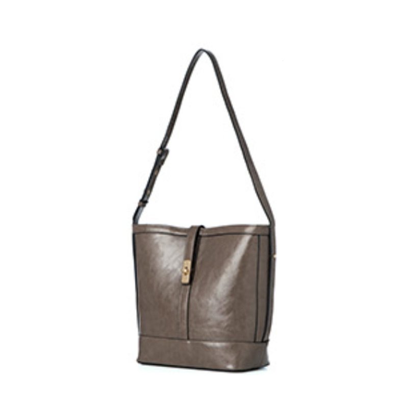 韓國KIMMY BAG | 深米色 | 大容量 手袋 單肩包 水桶包 - 側背包/斜背包 - 人造皮革 卡其色