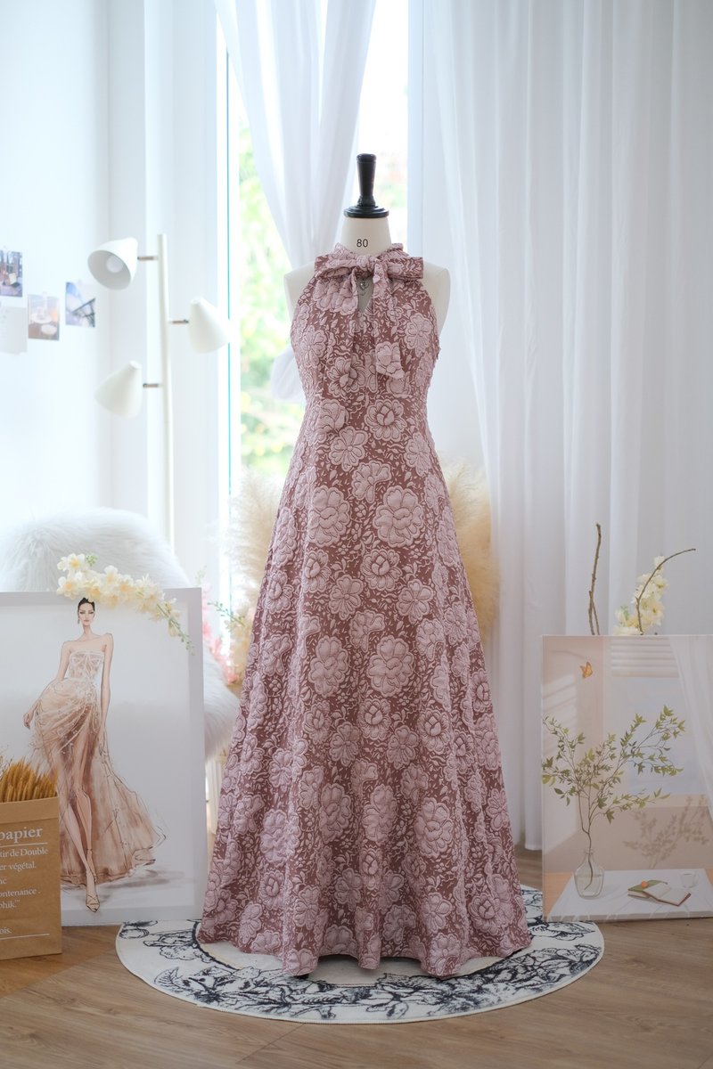 Reddish brown bridesmaid dress , Rosewood wedding party dress Floral dress - 洋裝/連身裙 - 聚酯纖維 咖啡色