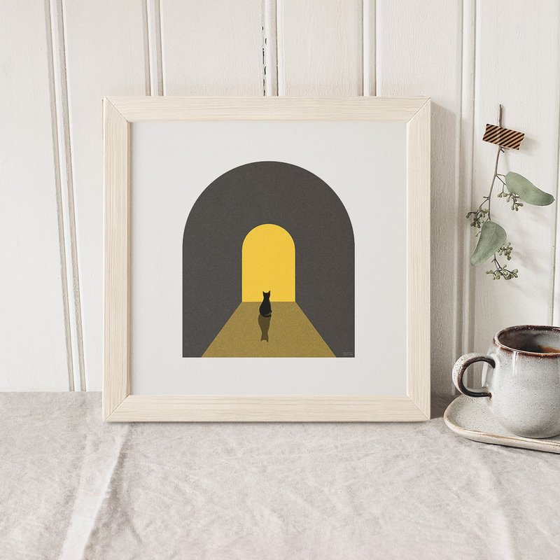黒猫のミニマルアートポスター【光の向こうに、なにを想う】フレーム付き 癒やしと共感のギフト - 海報/掛畫/掛布 - 紙