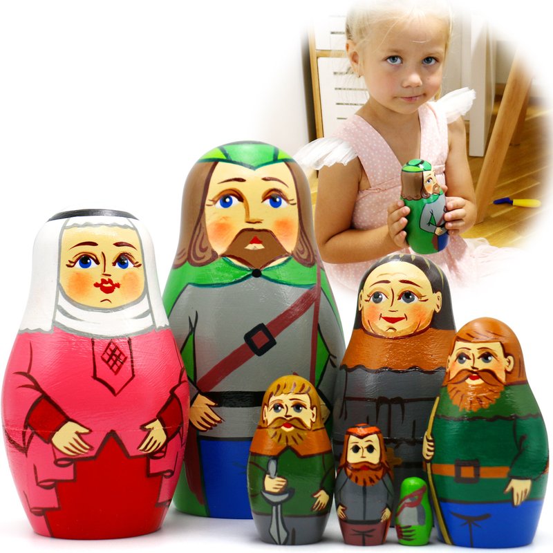 Robin Hood Nesting Dolls 7 pcs - Matryoshka Dolls as Robin Hood Figurines - 寶寶/兒童玩具/玩偶 - 木頭 多色