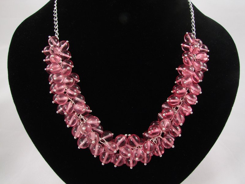 Pink Glass Necklace Czech Glass Large Chunky Beaded Statement Necklace Jewelry - 項鍊 - 玻璃 粉紅色