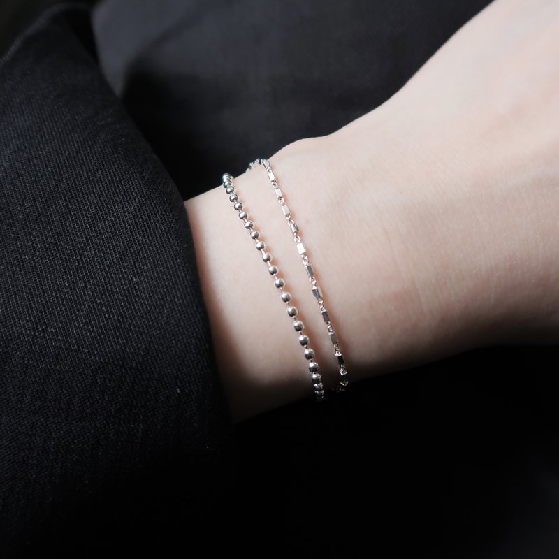 925純銀 雙鍊 圓珠長方鍊 客製化刻字 手鍊 免費送禮包裝 - 手鍊/手環 - 純銀 白色