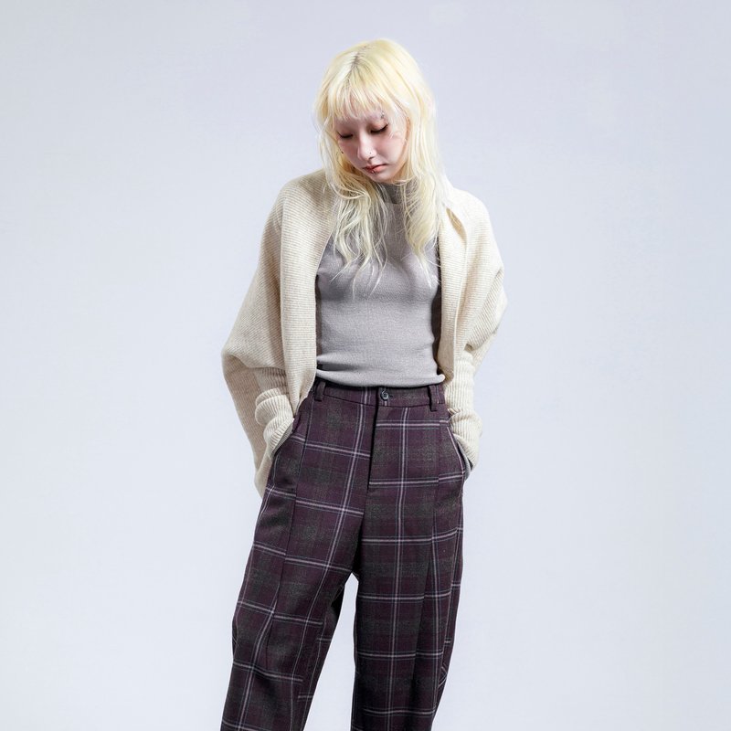 羊毛無釦飛鼠袖針織外套 - 女大衣/外套 - 羊毛 卡其色