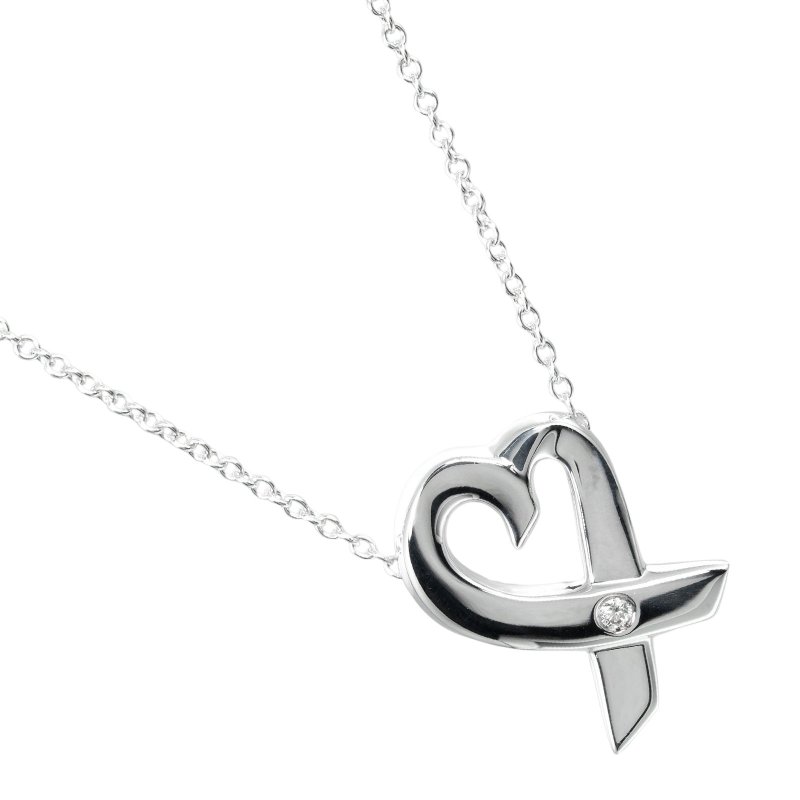【日本直送】ティファニー TIFFANY&Co. ラビングハート ネックレス シルバー925 1Pダイヤモンド 約2.66g【中古】Aランク - 項鍊 - 銀 銀色