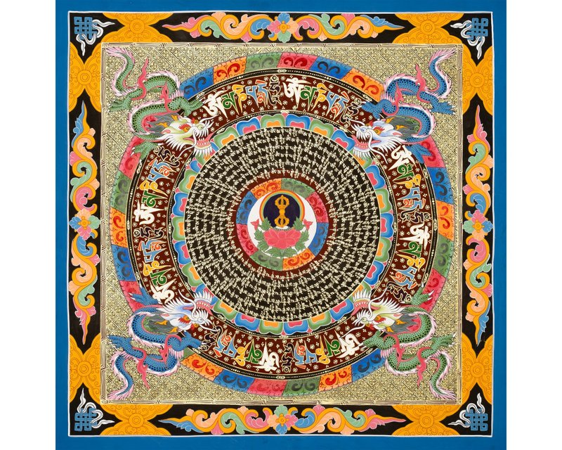 手工金剛杵曼陀羅——西藏唐卡的力量與純淨之象徵 - 壁貼/牆壁裝飾 - 其他材質 多色