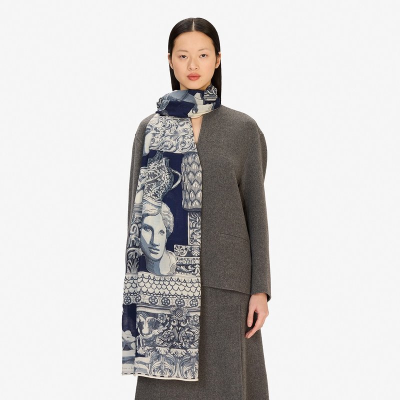 【INOUI EDITIONS】ARCHIVES 羊毛圍巾80 - 夜藍 - 圍巾/披肩 - 羊毛 藍色