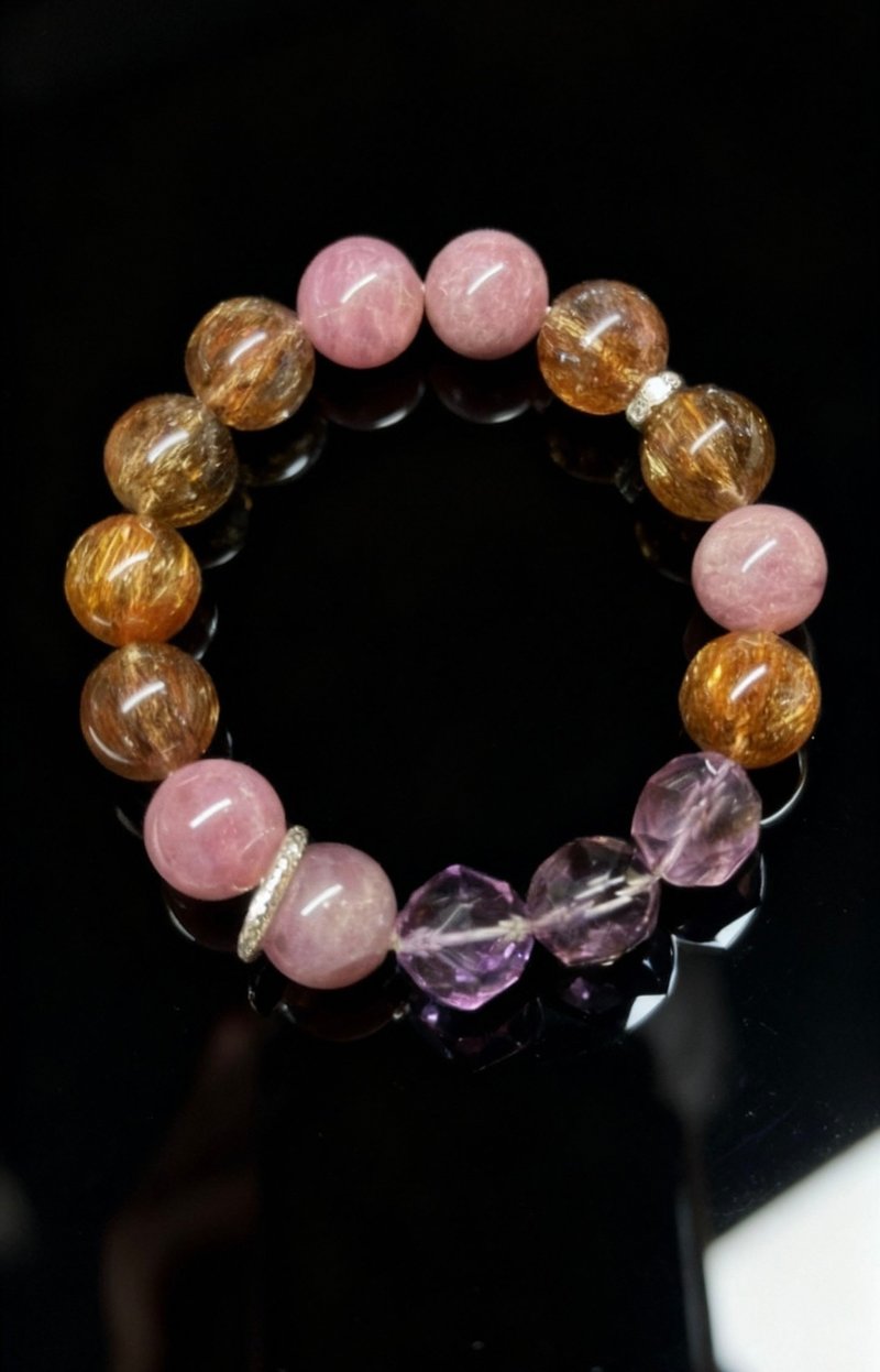 Crystal.EAA 設計款水晶手鏈 金粉紫鳶 紫馬粉 紫水晶 黑金超七 - 手鍊/手環 - 水晶 紫色