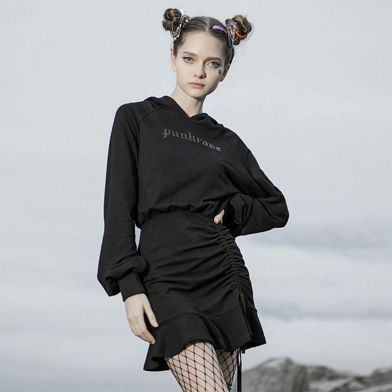 賽博女巫帽衛衣包臀連衣裙 - 洋裝/連身裙 - 其他材質 黑色