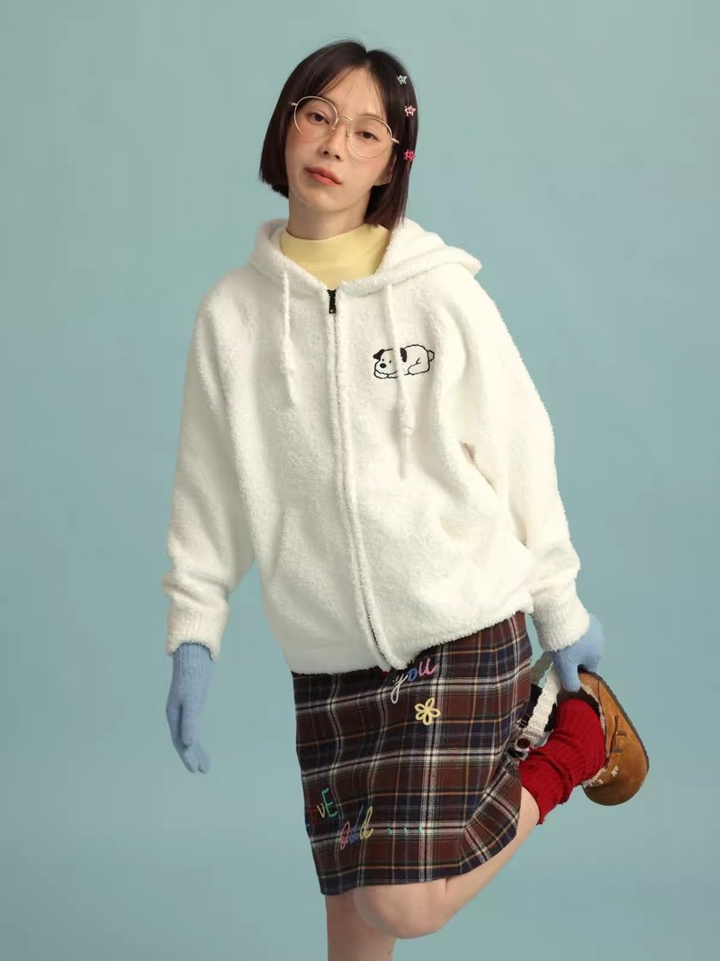 odd maker6063軟糯毛巾布連帽開衫毛衣短外套 - 女上衣/長袖上衣 - 其他人造纖維