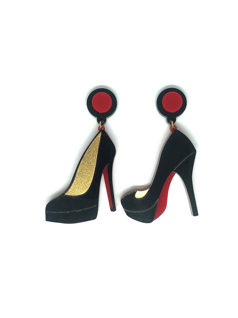 Homemade brand red bottom stiletto shoes high heels earrings