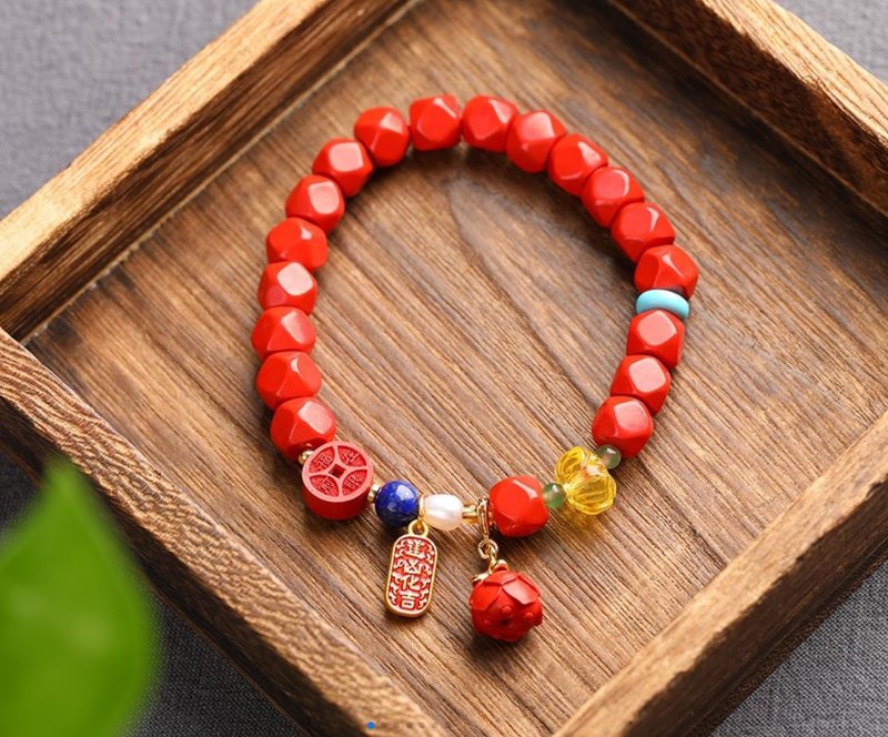 天然原礦硃砂精品紅砂唐八棱  八方來財手鏈  硃砂含量高達95以上 - 手鍊/手環 - 寶石