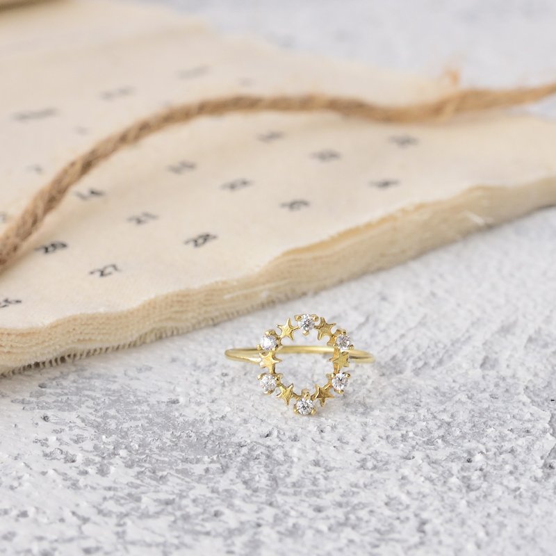 Handmade zircon brass ring stars wreath