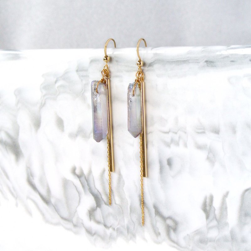 Simple system. Tassel acacia gray stone earrings