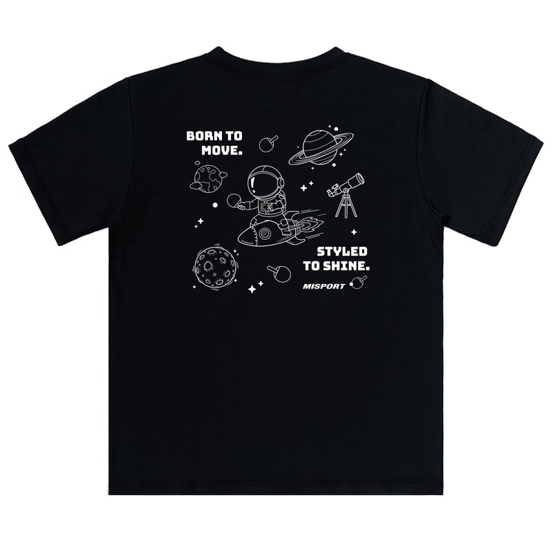 立體機能棉T-運動太空人-大星際線條背圖款-桌球 機能服 MIT - 運動上衣/排汗衫 - 聚酯纖維 黑色