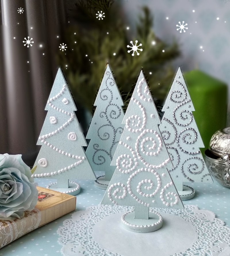 聖誕樹 Christmas tree blue Wood Tabletop nursery christmas decor Small Gift - 兒童家具 - 木頭 藍色