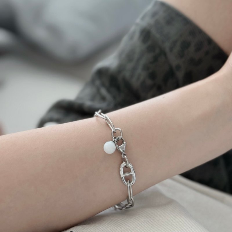 不鏽鋼 簡約豬鼻母乳手鍊 寵物毛 胎毛 臍帶 - 嬰兒手鍊/飾品 - 不鏽鋼