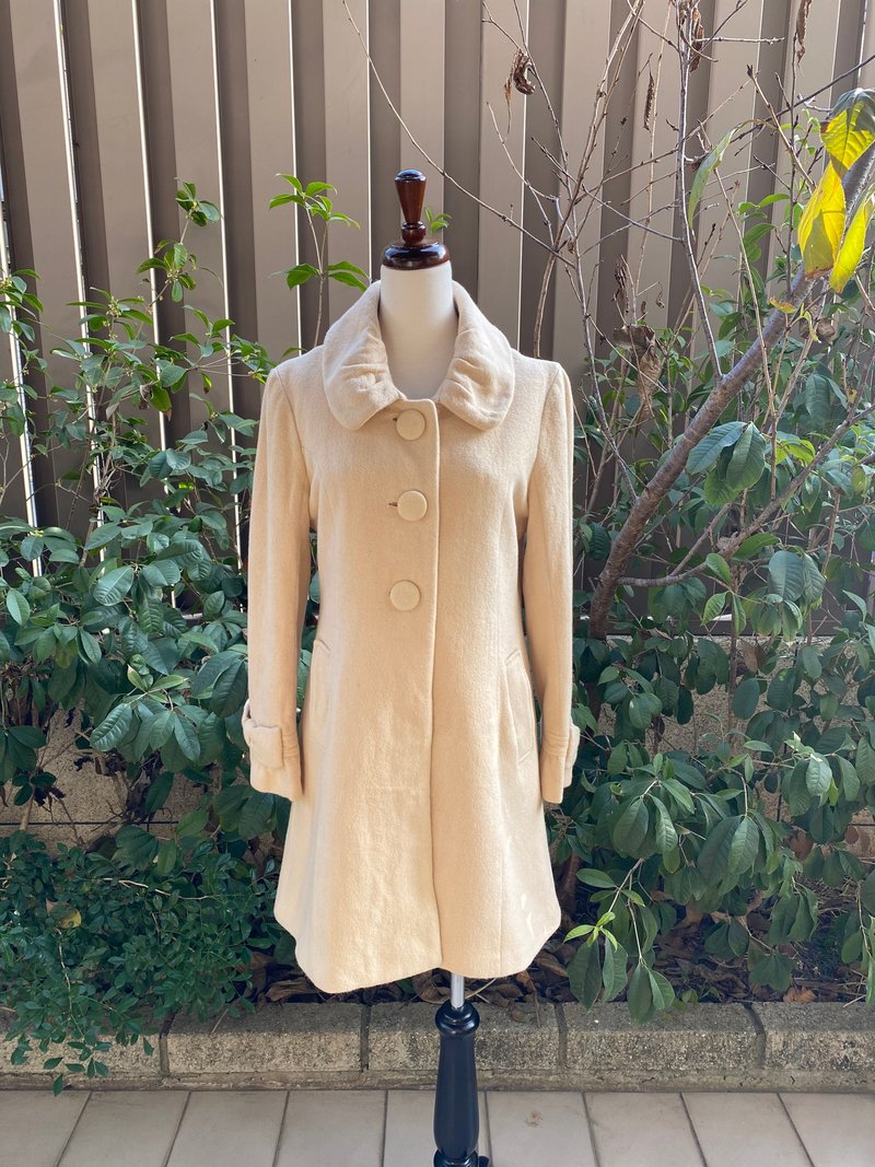 安哥拉兔毛混蝴蝶結古著大衣 - 女毛衣/針織衫 - 羊毛 白色