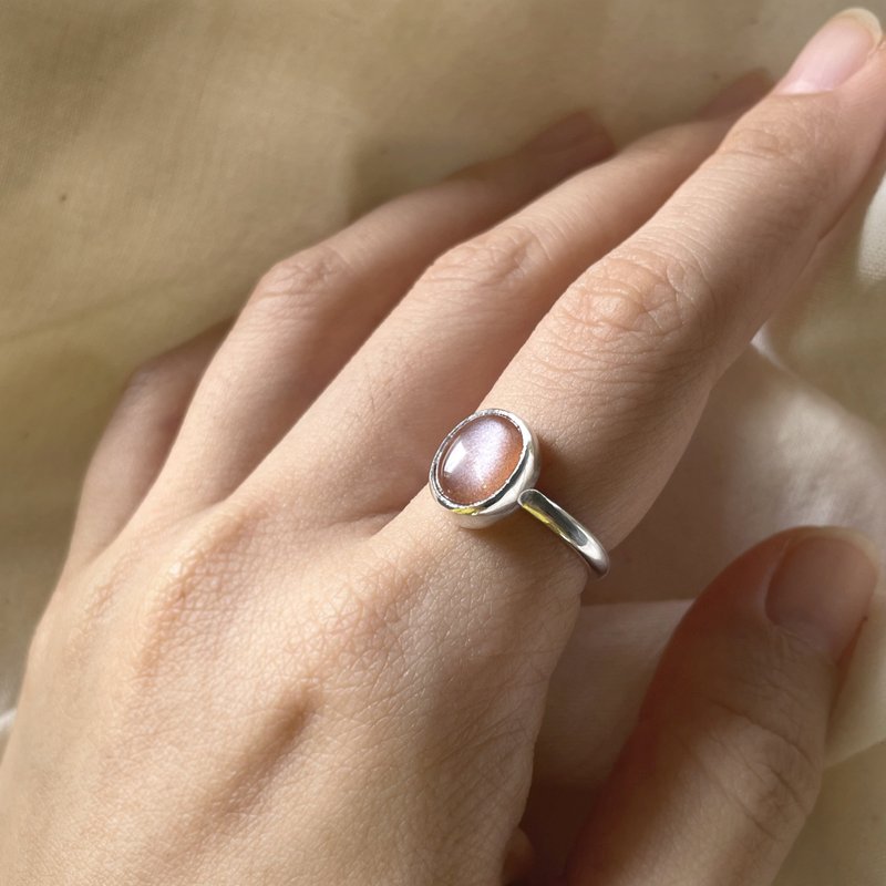 經典優雅的手工銀戒 - 橘色月光石  / 公制圍 10 號 - 戒指 - 半寶石 橘色