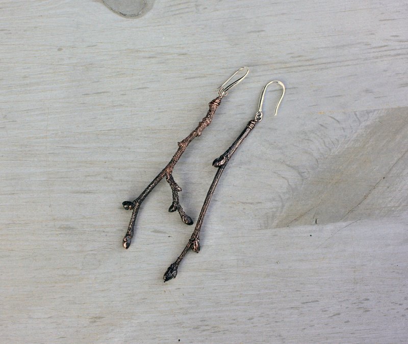 Copper Branch Earrings for Nature-Loving - 耳環/耳夾/耳骨夾 - 銅/黃銅