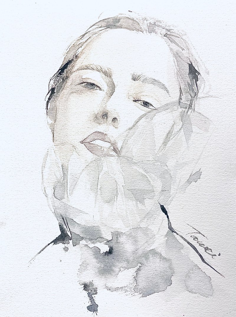 Custom Portrait A4 / Sketch Watercolor / Framed
