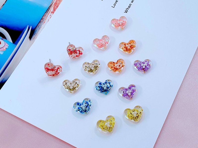 【惹人憐愛的心】醫療鋼耳針 | 花 | 樹脂 | 日系 | 耳夾 | 耳環 - 耳環/耳夾/耳骨夾 - 植物.花