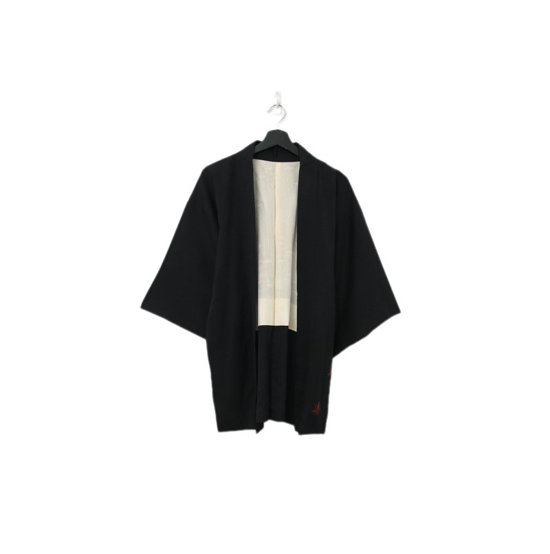 Back to Green-日本黑羽織 內裡彩色竹林 kk-17//vintage kimono - 女大衣/外套 - 絲.絹