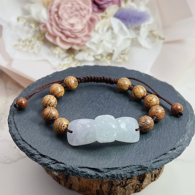 冰種翡翠蝴蝶結編織手鍊 | 天然緬甸A貨翡翠 | 送禮 - 手鍊/手環 - 玉石 透明