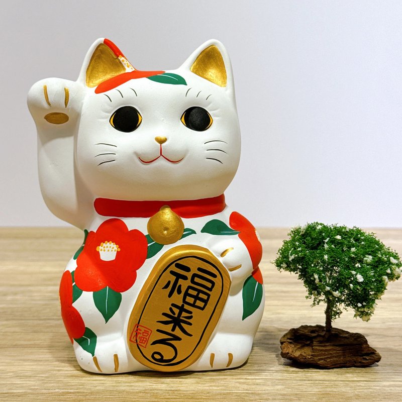 【紅椿福貓】日本谷中堂招財貓 | 椿 - 擺飾/家飾品 - 瓷 白色