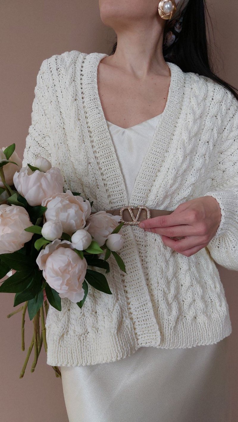 Twist jacket Cotton cardigan for women White kimono Summer coat - 女毛衣/針織衫 - 棉.麻