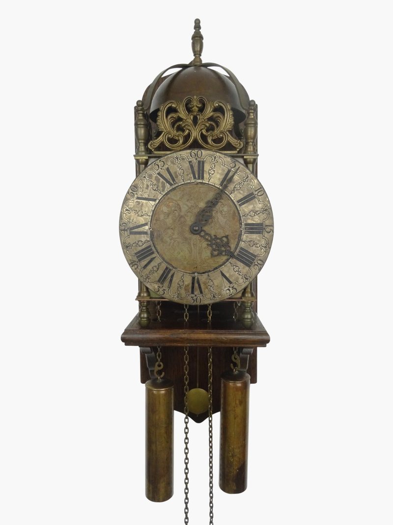 English Robert Evans Antique Vintage Lantern Wall 8 Day Clock - 時鐘/鬧鐘 - 木頭 咖啡色