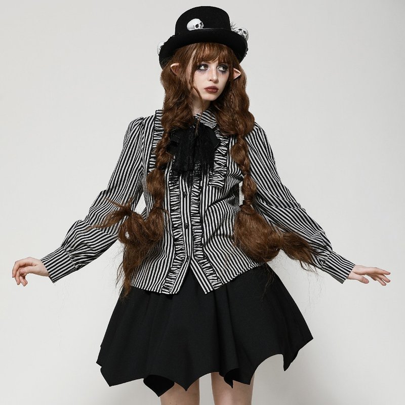 骷髏造型領巾長袖條紋襯衫DARK IN LOVE台灣代理JDIIW116 - 女襯衫 - 聚酯纖維