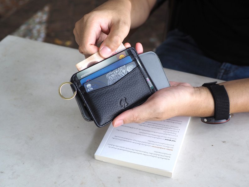 June (Black) :  Multi-card holder, card case, Slim wallet, Black wallet - 手提包/手提袋 - 真皮 黑色