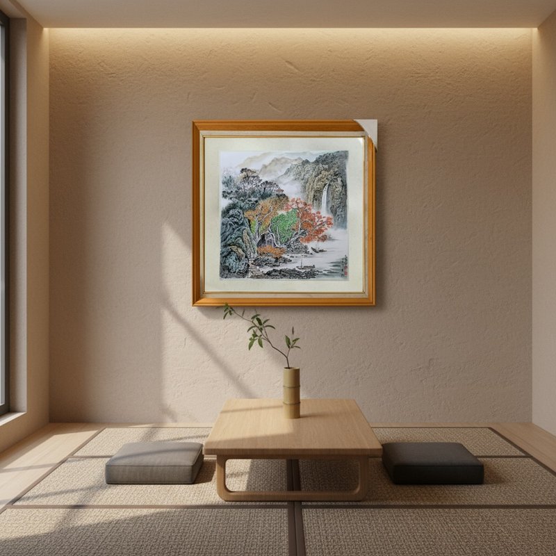 山上白瀑一束 水墨設色原作 半生熟宣紙 山水掛畫 - 海報/掛畫/掛布 - 紙