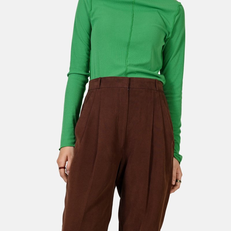 【蛋植物古著】靜謐棕彩絨面高腰古著老爺褲 - 女長褲 - 其他人造纖維 咖啡色