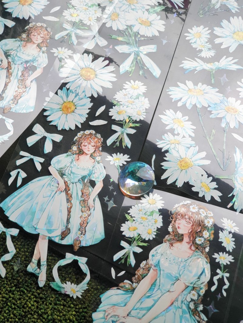 Daisy shell-neon MAX Glossy PET Tape Girl washi Tape collage material 10m Roll - 紙膠帶/和紙/PET - 其他金屬 透明