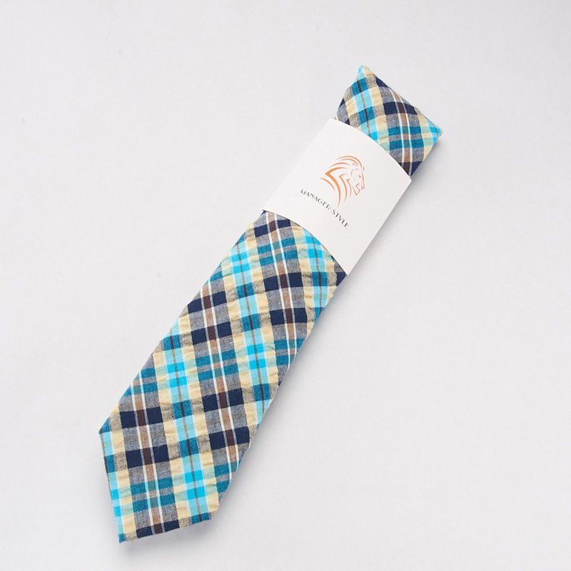 C0615-40 - 領帶/領帶夾 - 棉.麻 藍色