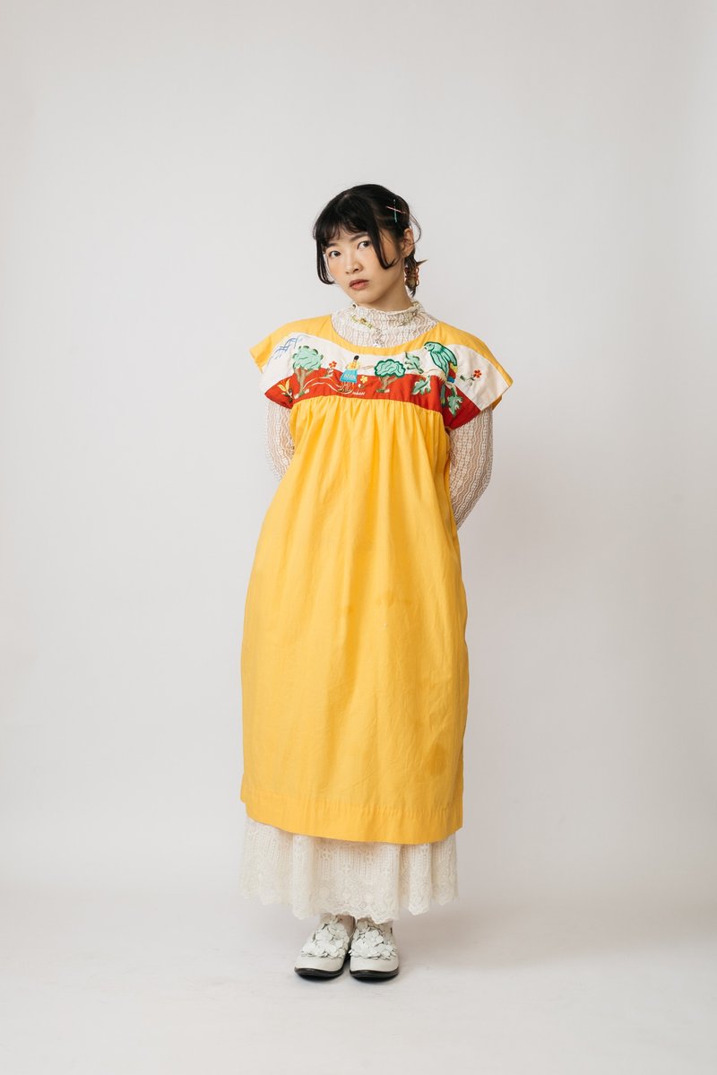民族刺繡洋裝.Embroidery Folk Dress【初戀販賣所】Vintage.B711 - 洋裝/連身裙 - 棉.麻 橘色