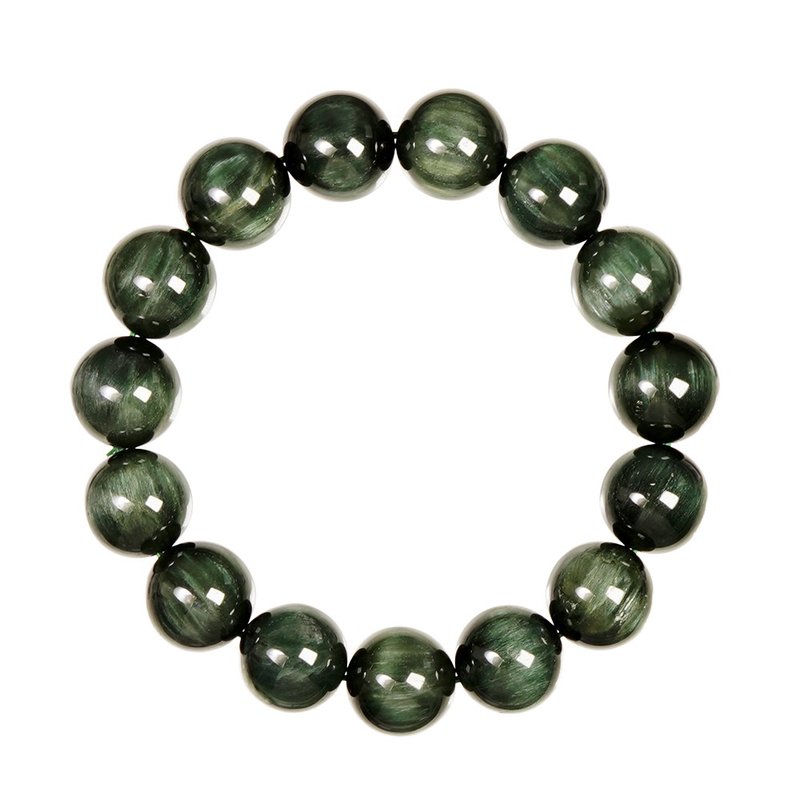 【正佳珠寶】綠髮晶 頂級貓眼綠髮晶 13.8-14.3mm 貓眼綠髮晶手珠 - 手鍊/手環 - 半寶石 多色