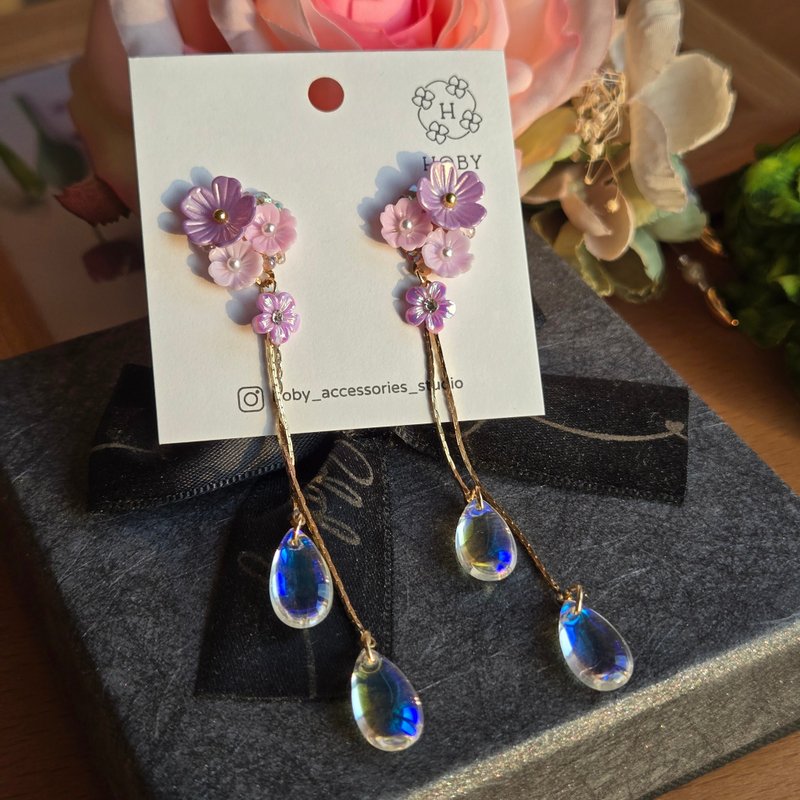 初戀櫻花 耳環/耳釘/耳夾 原創 手作 送禮 - 耳環/耳夾/耳骨夾 - 不鏽鋼 紫色